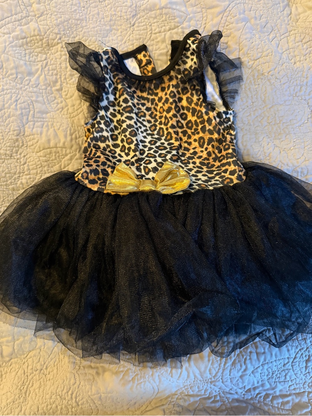 Leopard Print and Black Tulle Kids Costume Dress with Gold Bow-Kitty cat costume